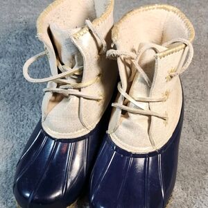 Jack Rogers Women's Rain Boots Size 11 Blue White Waterproof Lace-Up